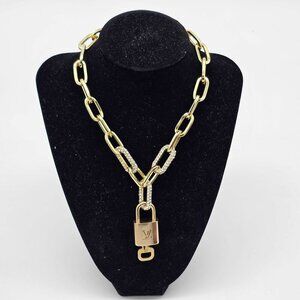 Authentic Louis Vuitton Lock & Key w/ Unbranded Gold Plated Gold Chain Necklace